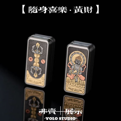 Portable Joy Yellow God of Wealth Fidget Slider - Tibetan-Inspired EDC Toy - Gamerstoretoys