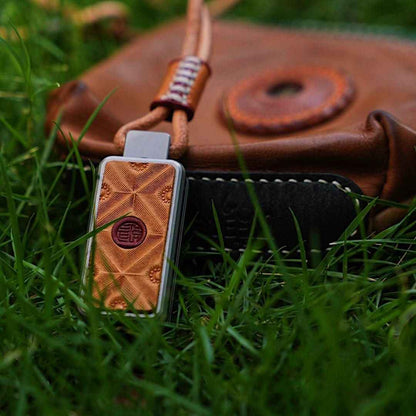 Vintage Leather & Metal EDC Slider - Auspicious 'Ji' Embossed Stress Relief Toy