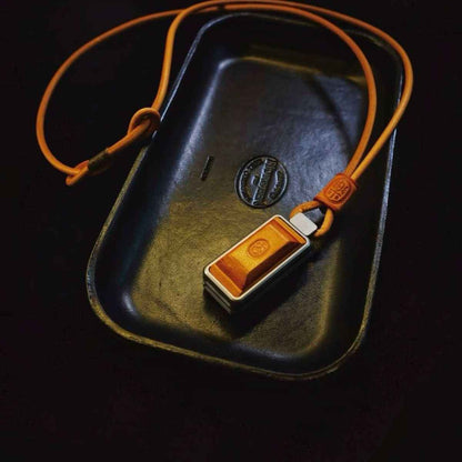 Vintage Leather & Metal EDC Slider - Auspicious 'Ji' Embossed Stress Relief Toy