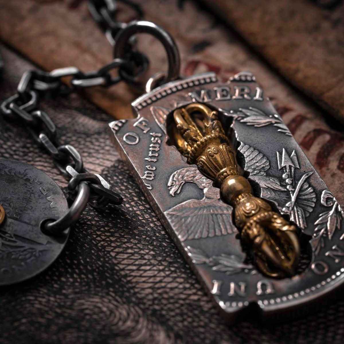 YOLO First Tibetan Vajra Necklace: Vintage Spiritual Coin-Inspired Statement Piece