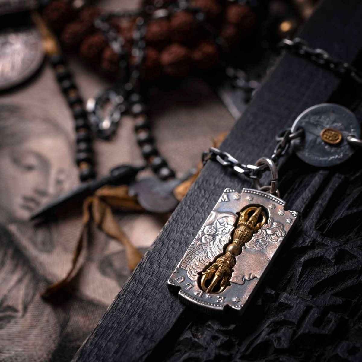 YOLO First Tibetan Vajra Necklace: Vintage Spiritual Coin-Inspired Statement Piece