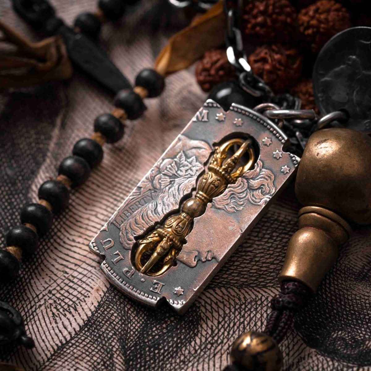 YOLO First Tibetan Vajra Necklace: Vintage Spiritual Coin-Inspired Statement Piece