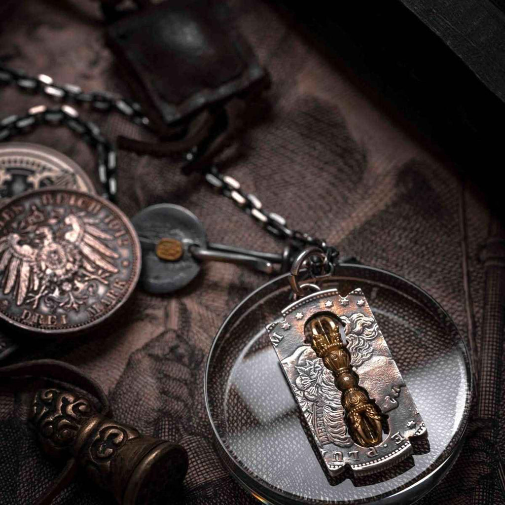 YOLO First Tibetan Vajra Necklace: Vintage Spiritual Coin-Inspired Statement Piece