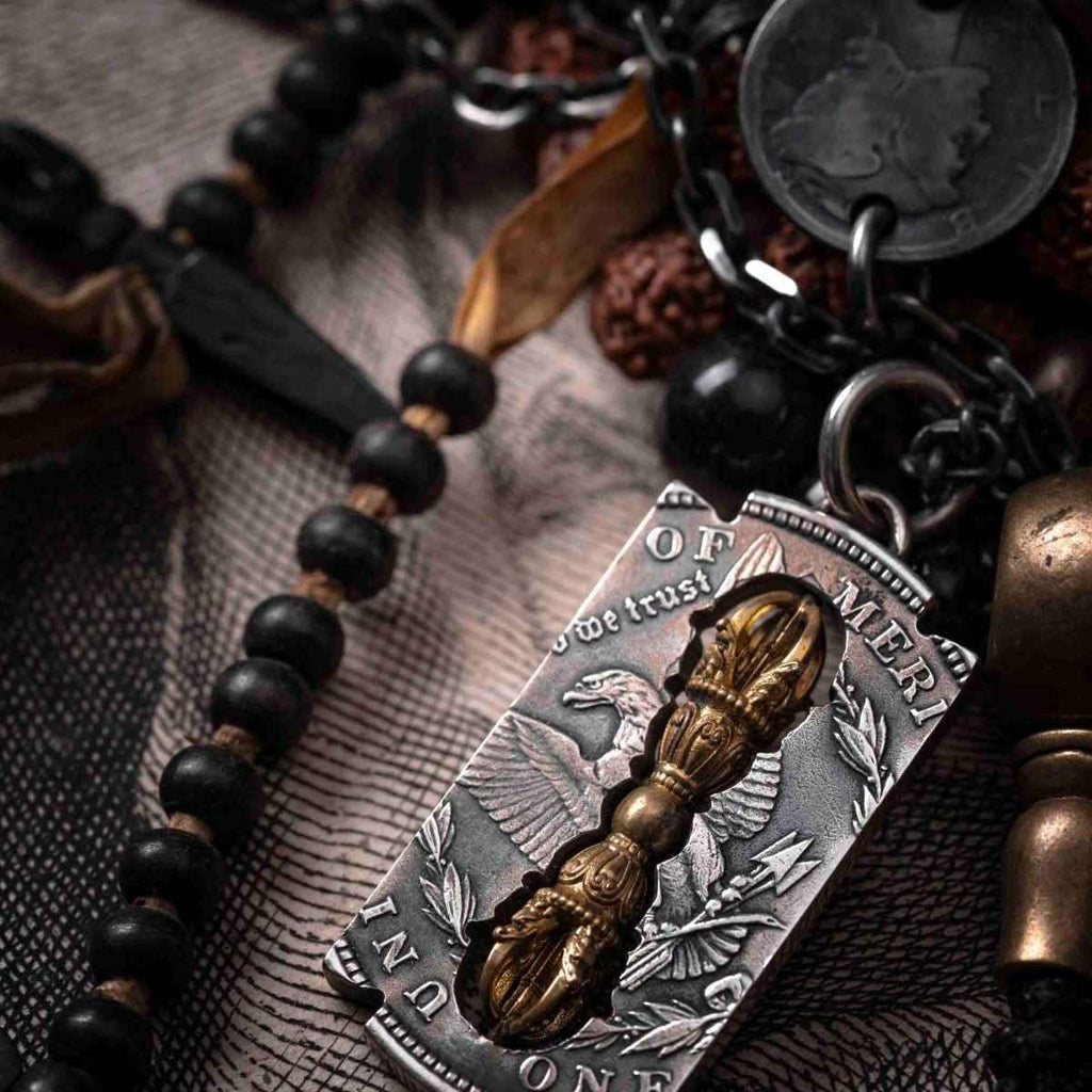 YOLO First Tibetan Vajra Necklace: Vintage Spiritual Coin-Inspired Statement Piece