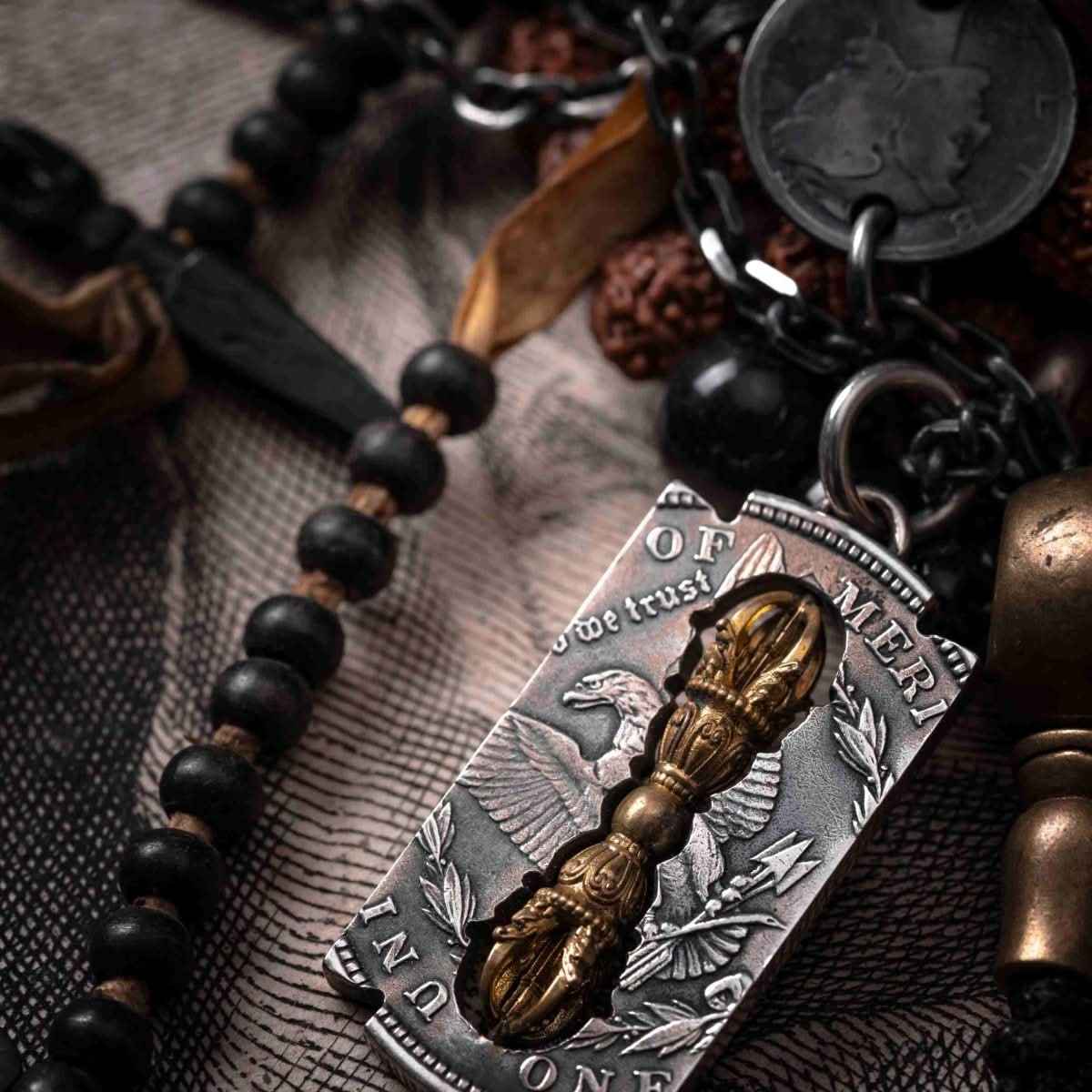 YOLO First Tibetan Vajra Necklace: Vintage Spiritual Coin-Inspired Statement Piece