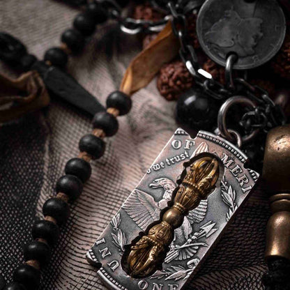 YOLO First Tibetan Vajra Necklace: Vintage Spiritual Coin-Inspired Statement Piece