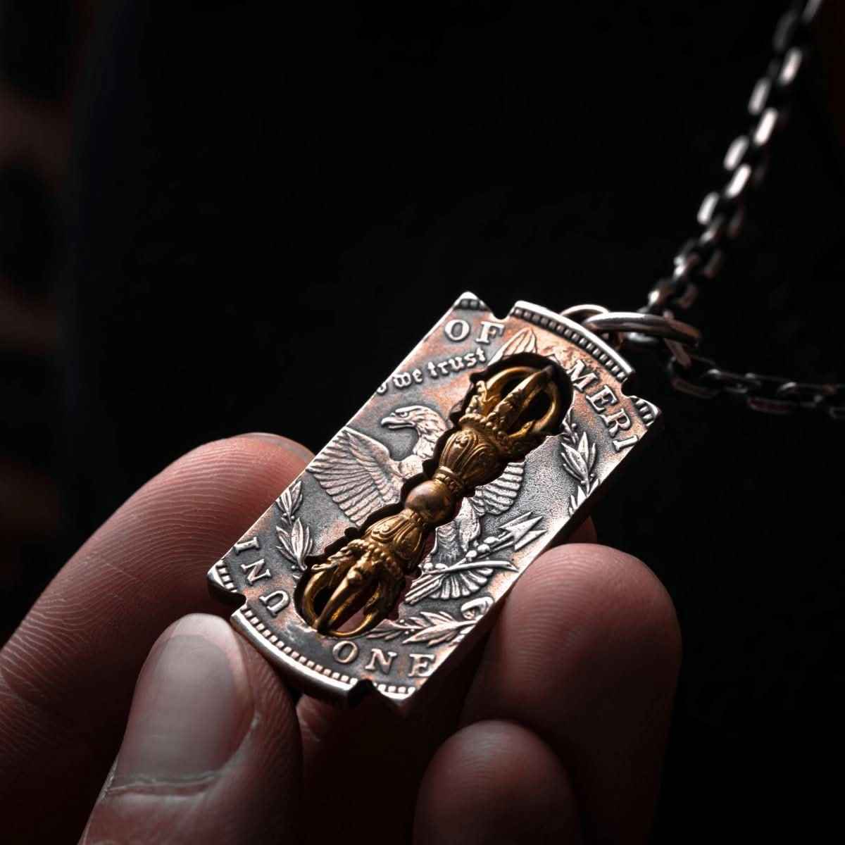 YOLO First Tibetan Vajra Necklace: Vintage Spiritual Coin-Inspired Statement Piece