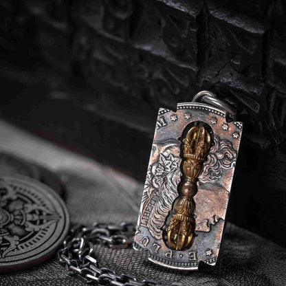 YOLO First Tibetan Vajra Necklace: Vintage Spiritual Coin-Inspired Statement Piece