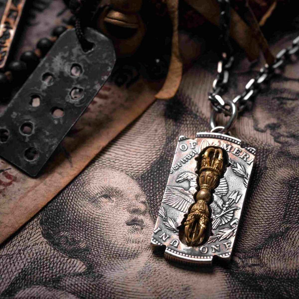 YOLO First Tibetan Vajra Necklace: Vintage Spiritual Coin-Inspired Statement Piece