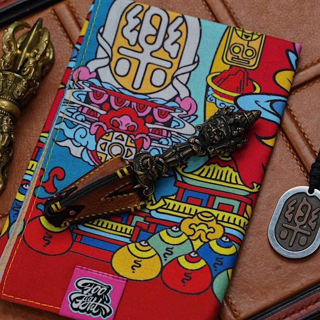 YOLO Yellow Jambhala Knife Cloth - Handmade Tibetan Thangka EDC Accessory