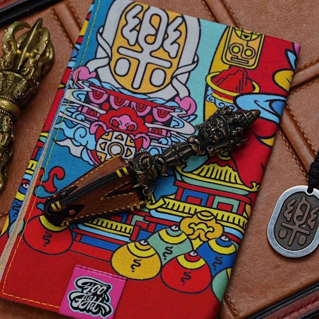 YOLO Yellow Jambhala Knife Cloth - Handmade Tibetan Thangka EDC Accessory