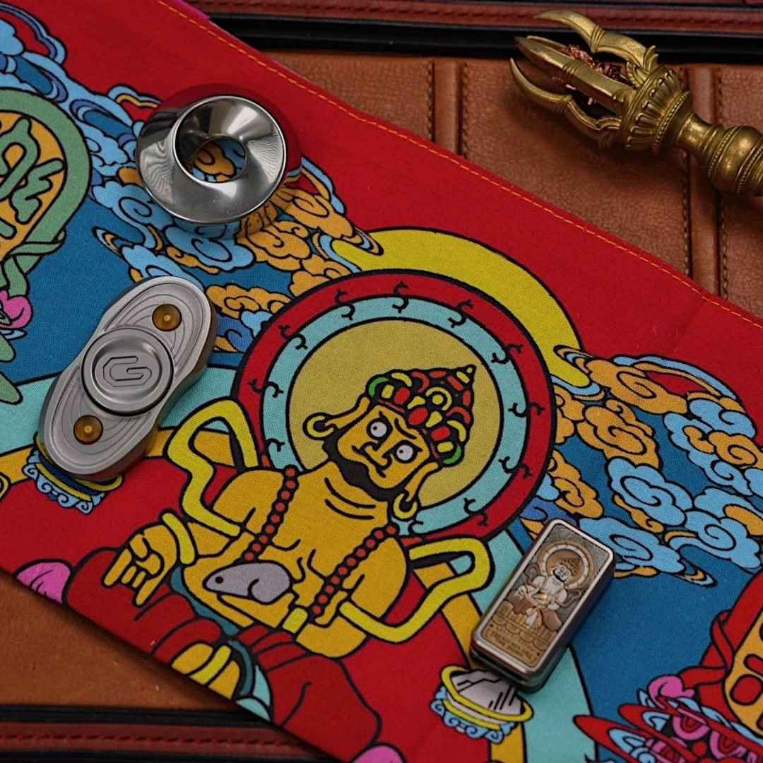 YOLO Yellow Jambhala Knife Cloth - Handmade Tibetan Thangka EDC Accessory