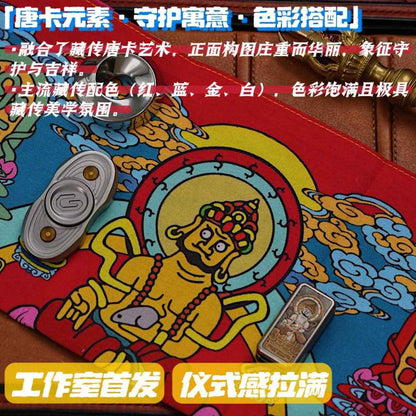 YOLO Yellow Jambhala Knife Cloth - Handmade Tibetan Thangka EDC Accessory